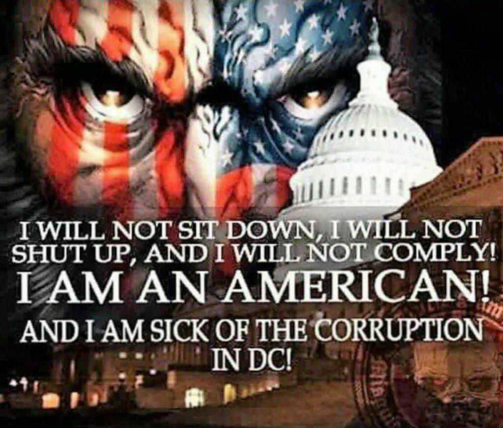 WE WON'T SIT DOWN AND OBEY YOU ANY LONGER WE ARE AMERICANS AND WE DEMAND YOU BE ACCOUNTABLE TO US THE CITIZENS